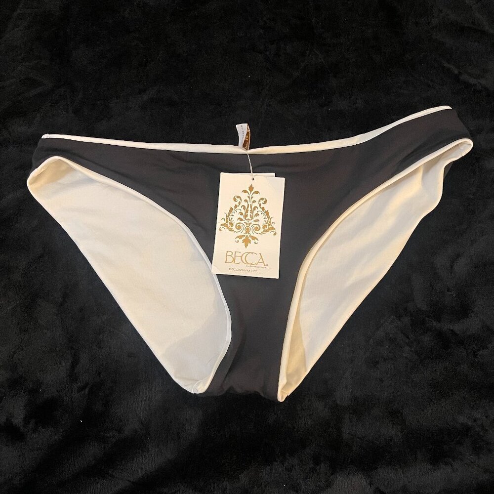 BECCA Bikini Bottoms Medium NWT Black White Ruched